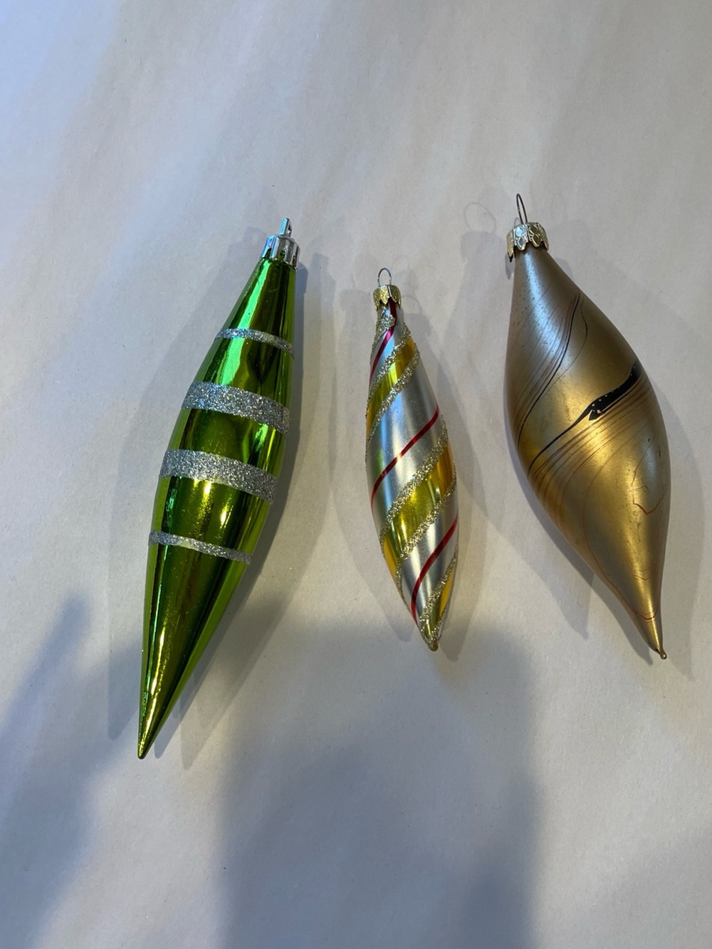 Lot of 3 Vintage Tall/Long/Skinny Teardrop Icicle Glass Christmas Ornaments